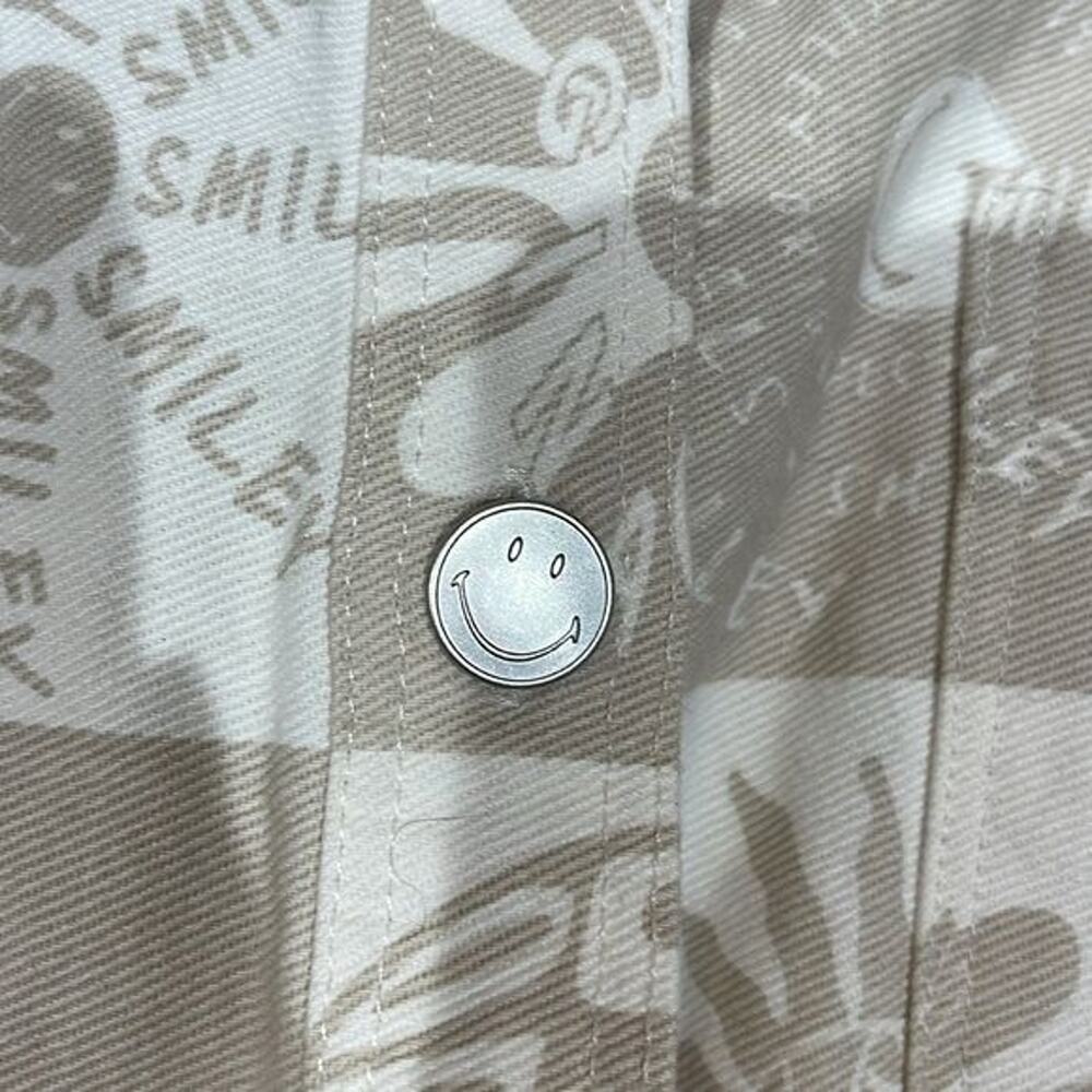 Smiley and H&M Denim White & Cream Denim Jacket Size S Novelty Print NWOT Preppy - Picture 8 of 13